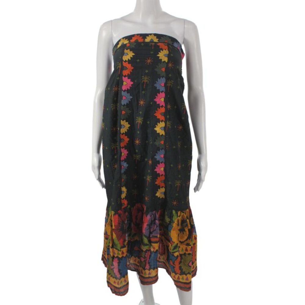Farm Rio X Anthropologie Womens Black Floral Off Shoulder Maxi Dress Size 2XS